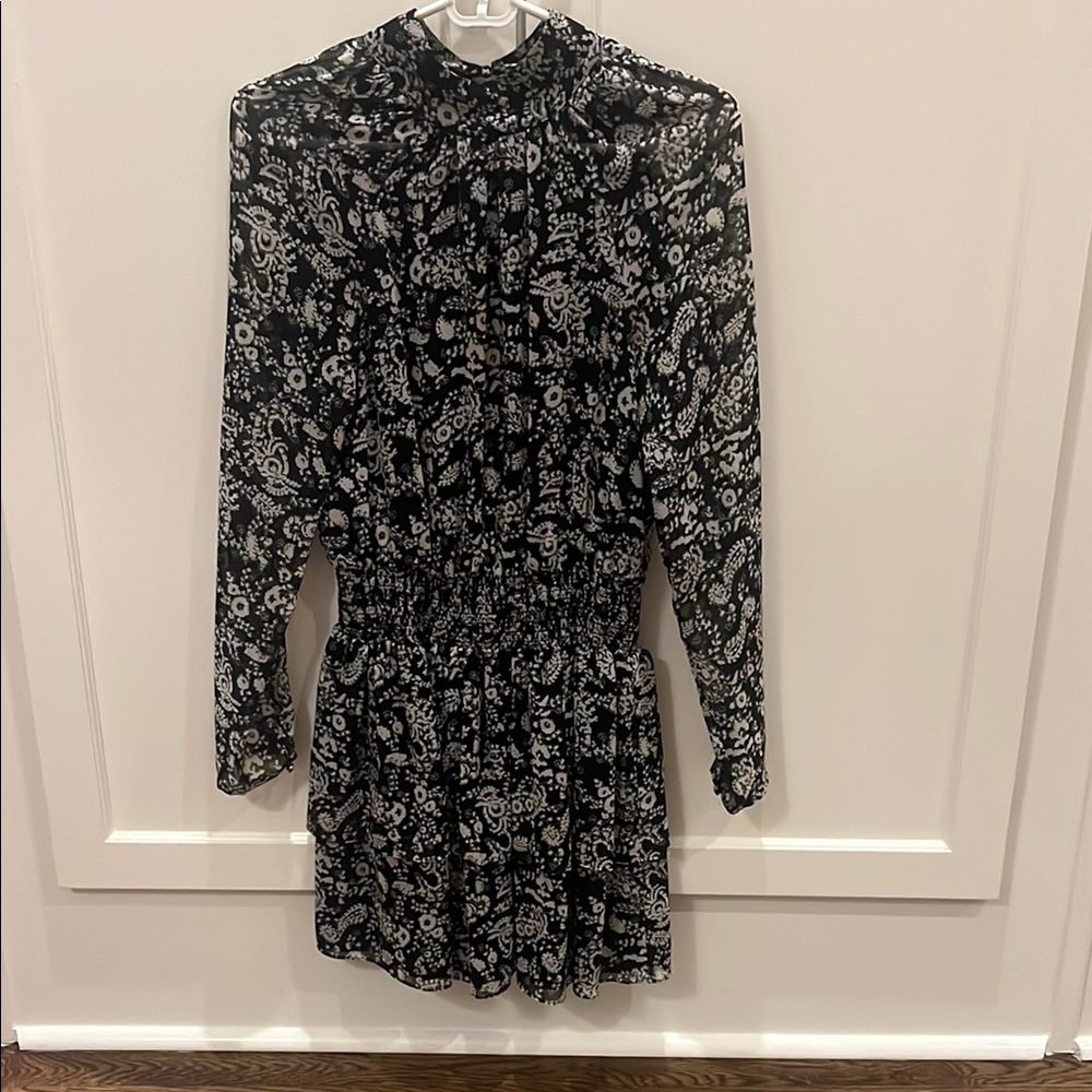 Rebecca Minkoff Black and White Floral Long Sleeve Dress
